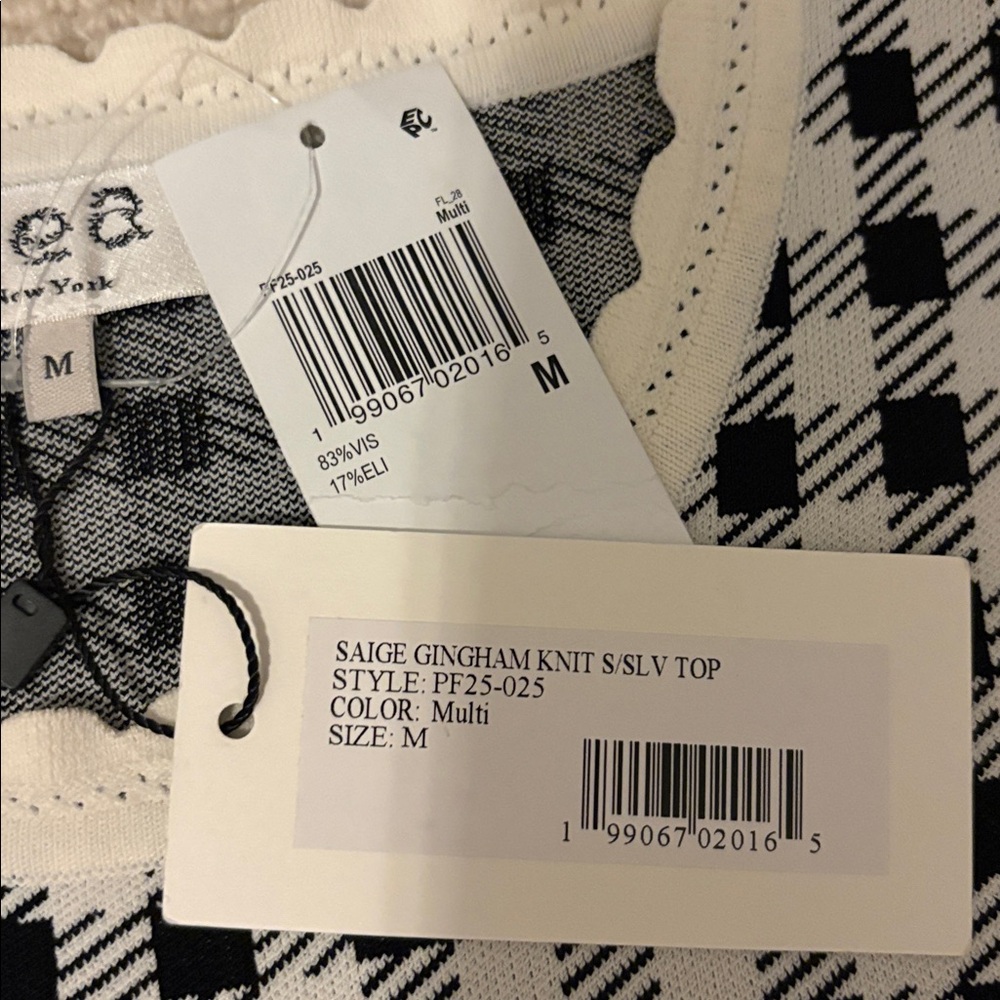NWT Sea New York M Black and White Gingham Short Sleeve Tee with Scallop Trim - Picture 2 of 7